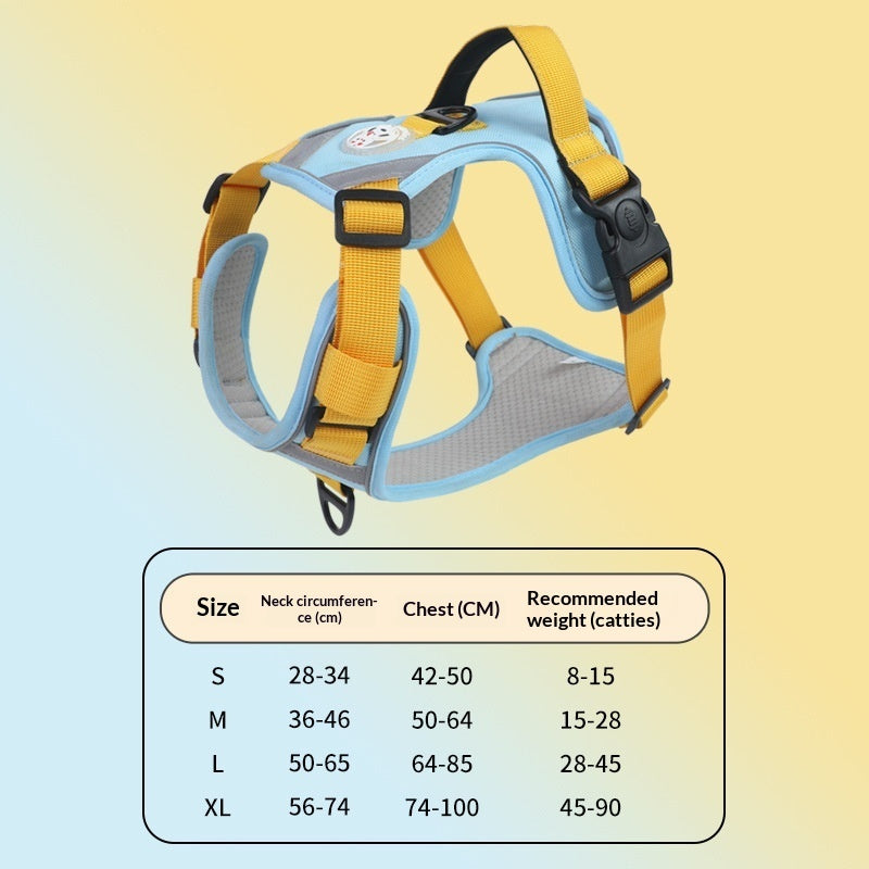 large dog wearing a comfortable chest harness